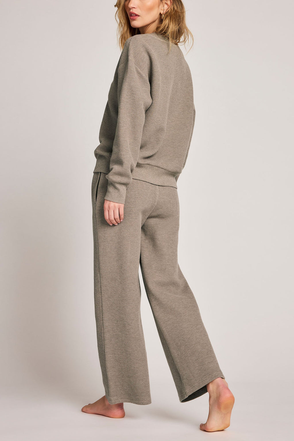 Waffle Knit Cropped Track Pant in Mink