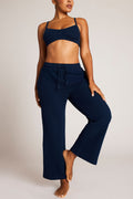 Waffle Knit Cropped Track Pant in Navy