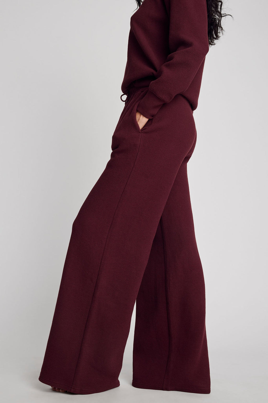 Waffle Knit Track Pant in Garnet