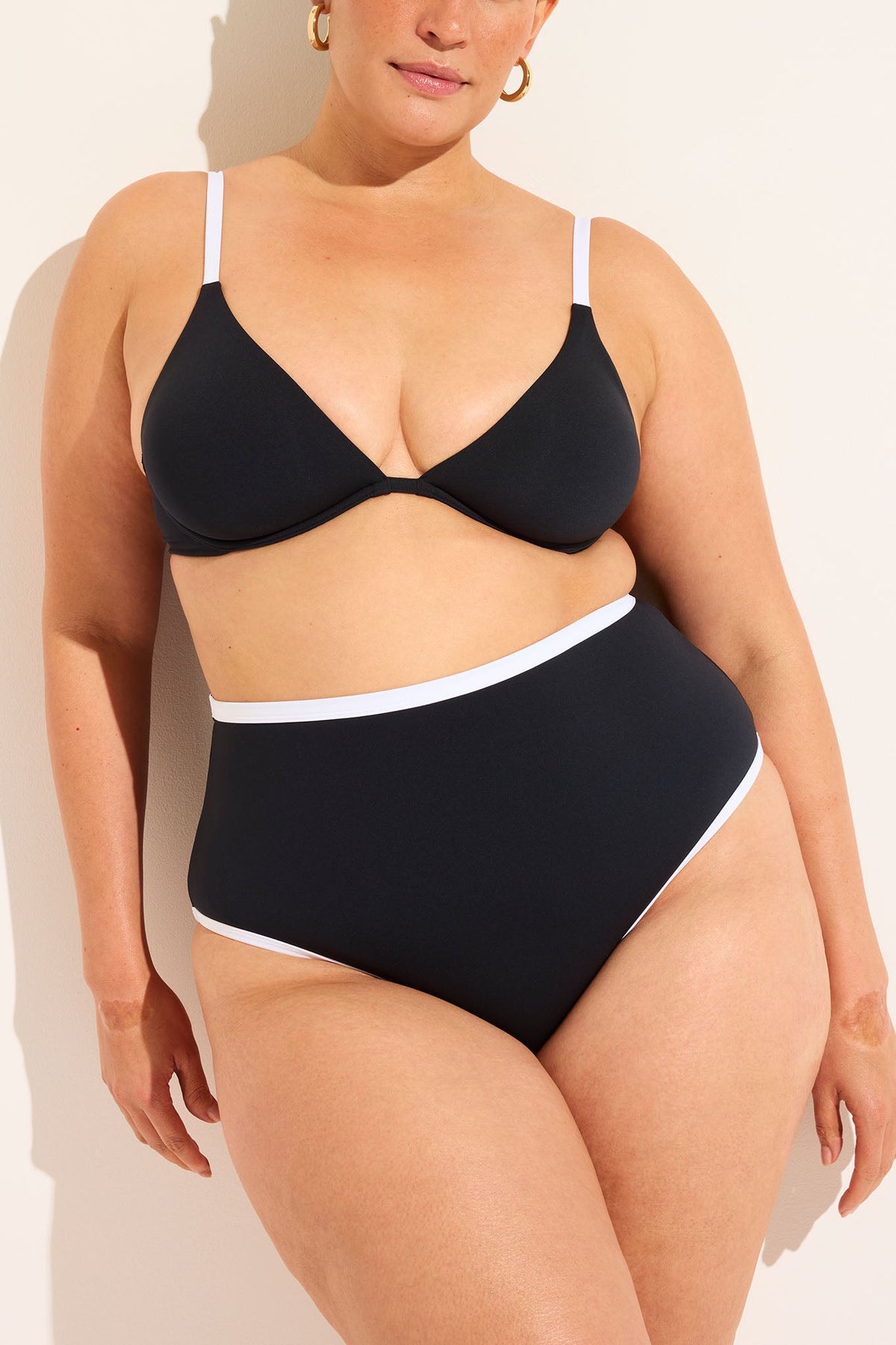 Swim High Waist Bottom in Black + White